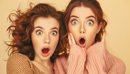 Portrait of two very surprised girls