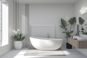 Fototapeta na wymiar Minimalist bathroom interior with sleek fixtures, a simple color palette