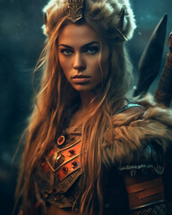 Portrait of a Warrior Barbarian woman. - obrazy, fototapety, plakaty