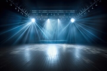 The stage is shrouded in darkness, until the lens flare ignites a burst of light onto the polished wooden floor, setting the scene for a dramatic performance
