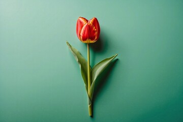 tulip on green backdrop with copy space