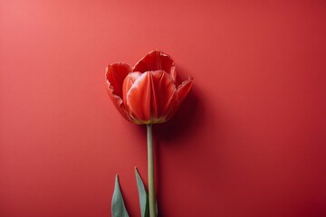 tulip on red background with copy space
