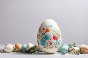 easter eggs on white backdrop with copy space