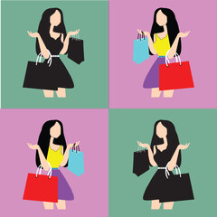  
Woman with shopping bags at the mall of Vector Illustration.
