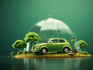 green car with green leaves