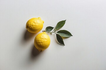 lemons with leaves on white background with copy space