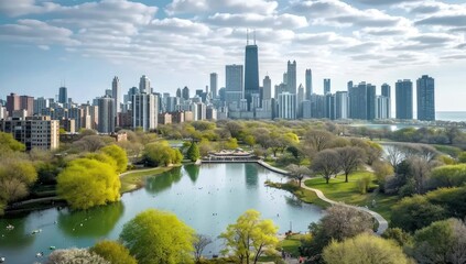 chicagos water park skyline in the style of naturalistic