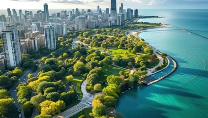 Fototapeta premium chicagos water park skyline in the style of naturalistic