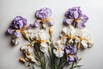purple iris flowers on white backdrop