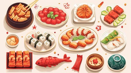 Chinese traditional holiday food with red background