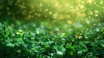 Shamrocks on a green background celebrate St. Patrick's Day