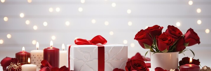 Serene Elegance - Pure White Wooden Backdrop with Textured Red Gift Box, Valentine's Day Concept