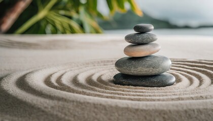 Fototapeta na wymiar Enjoying Life, Harmony and Positive Mind Concept. Stack of Stable Pebble Stone. Japanese zen.ai generated
