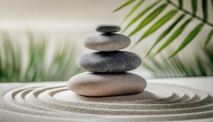 Obraz na płótnie Canvas Enjoying Life, Harmony and Positive Mind Concept. Stack of Stable Pebble Stone. Japanese zen.ai generated