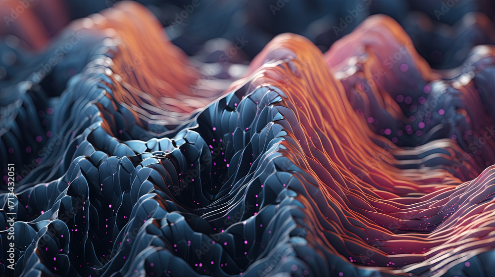 Poster scientific abstraction with futuristic textured tissue waves. tech background with close-up wave bio