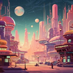 Disney postcard space city style drawing beautiful image Ai generated art