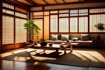 living room setting, adorned with minimalist decor and warm earthy tones