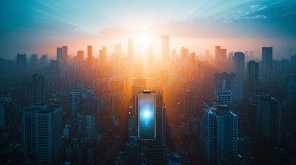 Fototapeta premium Smartphone Innovation in a Modern Cityscape