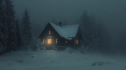 lonely house warm cozy house in a snowstorm