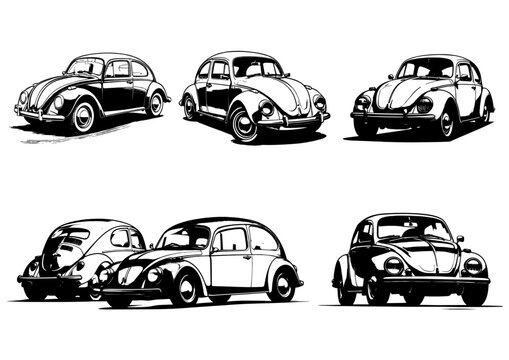 Volkswagen Beetle car - vector illustration - Out line