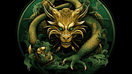 Green dragon, mysterious monster from farytales and symbol of 2024 lunar year in Chinese calendar
