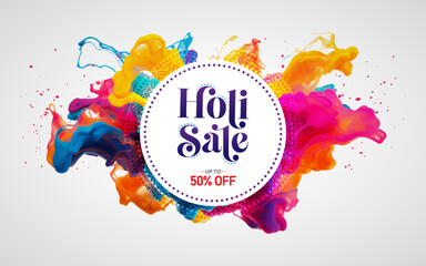 Happy Holi Festival Sale Background Design Template - obrazy, fototapety, plakaty