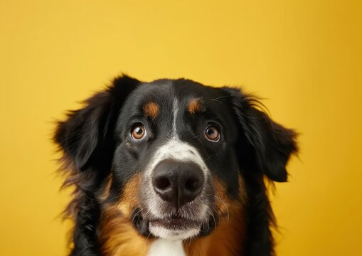 Adorable dog in yellow background
