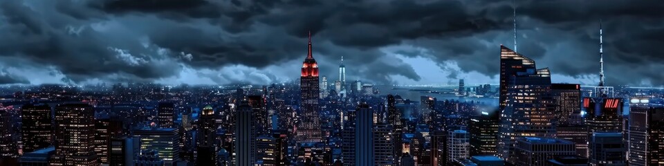 Obraz na płótnie Canvas dark night sky with storm clouds over city sky scene