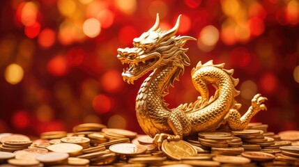 Obraz premium Large golden dragon made of golden coins bring prosperity for dragon year