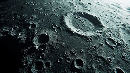 A close up of the surface of the moon and craters in space    