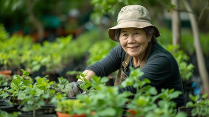 Older adults engaged in community gardening, cultivating plants, and fostering a sense of connection with nature.