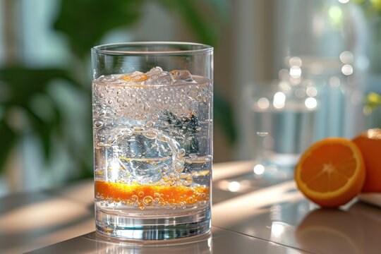 Pure water in glass while someone drinks