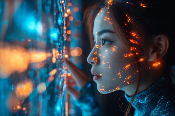 Young woman working with artificial intelligence