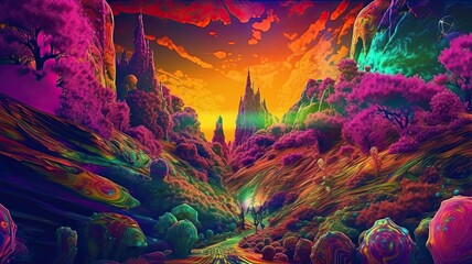 Obraz na płótnie Canvas Arcadian Dreams in Technicolor Forest