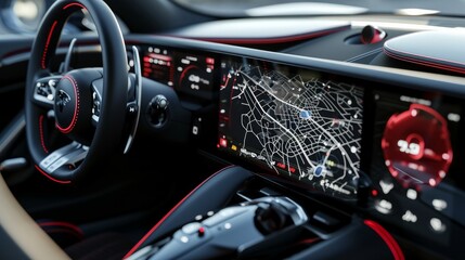 Modern sports car navigation display - 3D illustration     