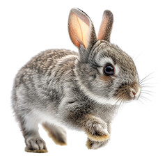 Gray rabbit running isolated on transparent or white background