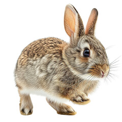 Brown rabbit running isolated on transparent or white background
