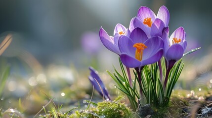 Spring purple crocus flower.    