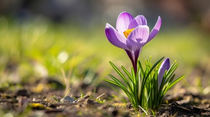 Spring purple crocus flower.     