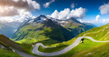 Grossglockner Alpine Road. Curvy Winding Road in Alps - obrazy, fototapety, plakaty