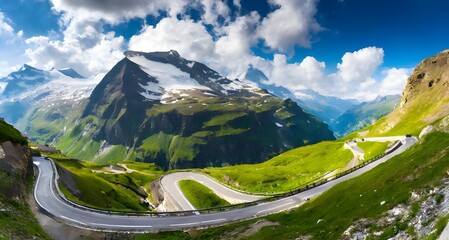 Grossglockner Alpine Road. Curvy Winding Road in Alps - obrazy, fototapety, plakaty