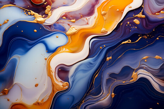 Abstract background with fluid art. Elegant background for website screensavers, postcards and notebook covers. Dark Blue color scheme. © Alex Shi