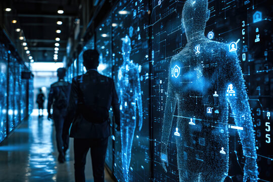 Personajes en un entorno digital protegido por escudos de seguridad, Seguridad digital, hakers, cyberseguridad

