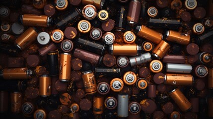 top view, batteries photographed from above, background, 16:9 - obrazy, fototapety, plakaty