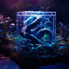 A snake in a glass aquarium created with Generative Ai