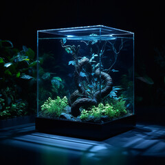 A snake in a glass aquarium created with Generative Ai