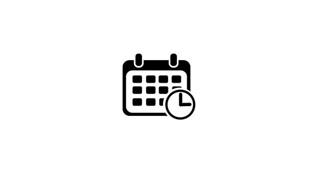 Calendar with clock icon simple design animation. Calendar schedule time icon.