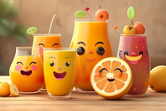 glass of multifruit juice character smiling