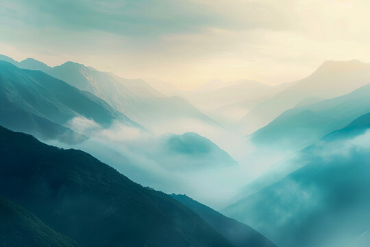 Mountain landscape with clouds in the morning, Landscape concept, generative ai