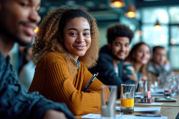 Reuniónde Equipo Multicultural: Grupo diverso de profesionales discutiendo ideas frescas y creativas en una sala de conferencias